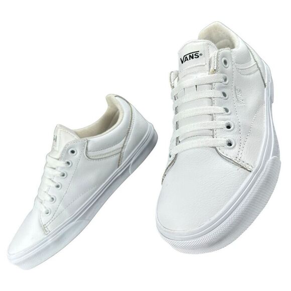 Vans Seldan White Leather Laceup Lowtops Women’s Size 8 - Picture 2 of 7